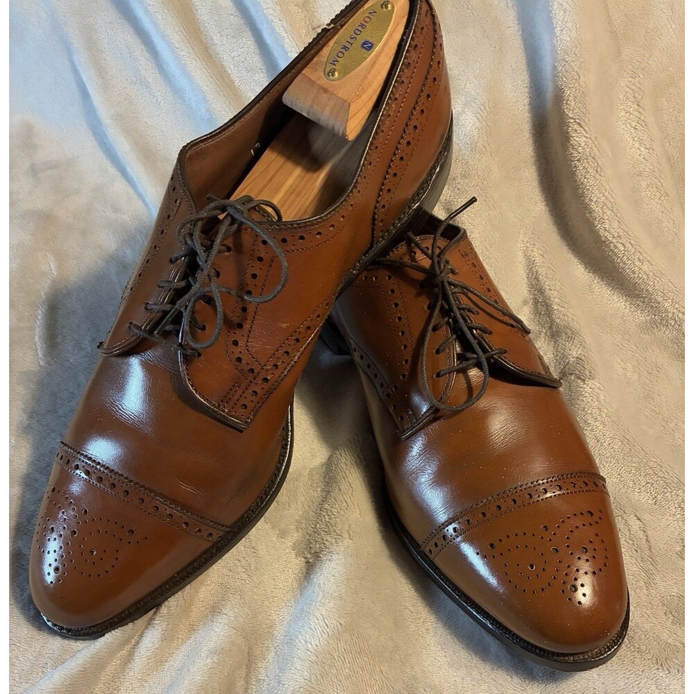 Allen Edmonds Sanford Oxfords Dress Shoes Mens Size 13-B Brown Leather Cap Toe